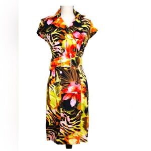 Cache Tropical double breasted Animal Print Midi Dress Vintage 🔥